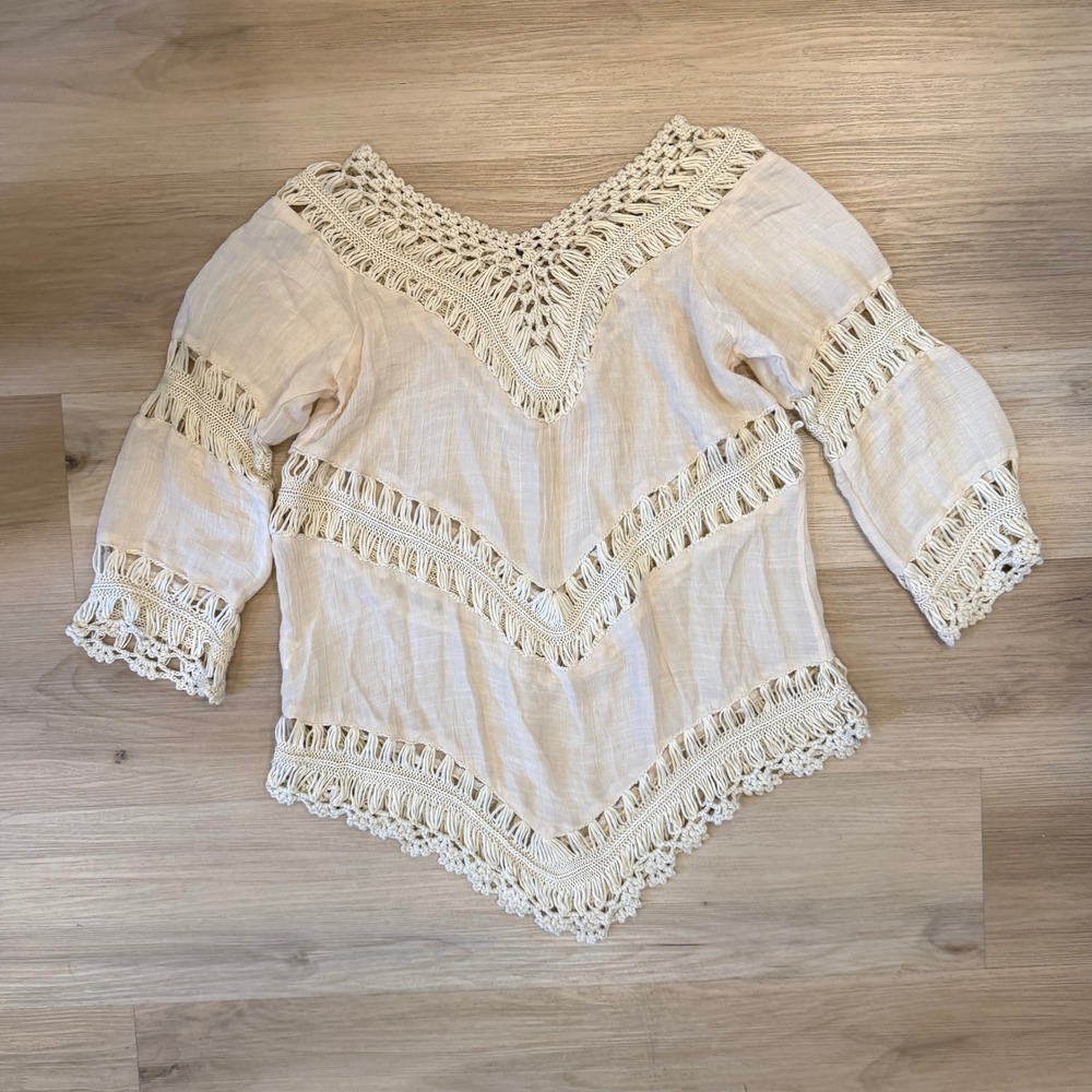 Vivid Collection Bohemian Crochet Swimsuit Cover-up Size Small - Cream Beige - Picture 2 of 9